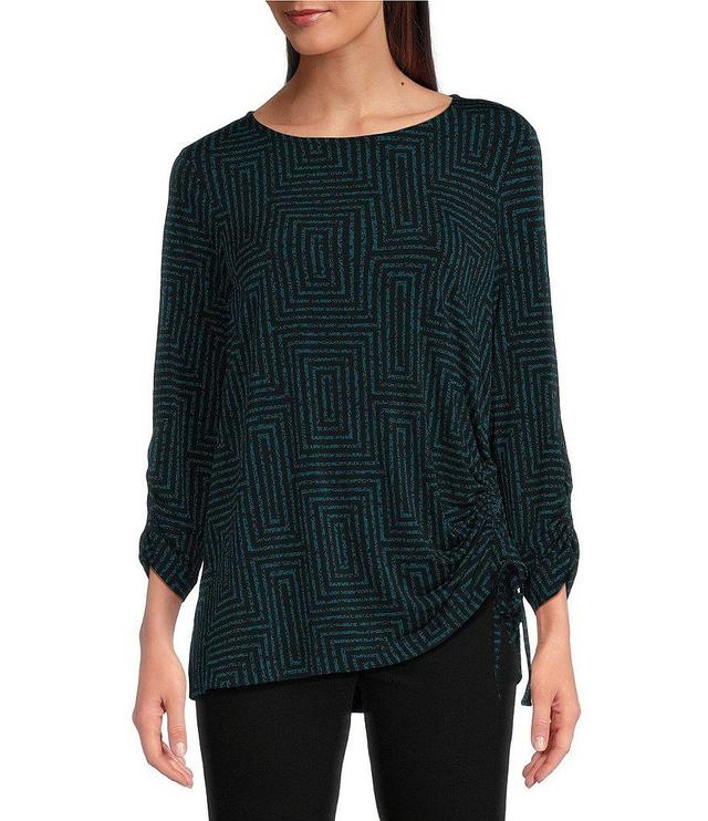 Ali Miles Stretch Abstract Printed Crew Neck 3/4 Sleeve Tunic Top Product Image