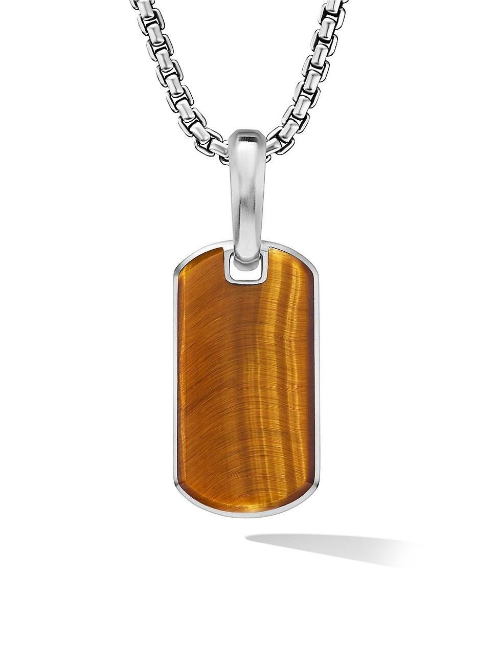 Mens Chevron Tag Enhancer with Tigers Eye in Silver, 21mm Product Image