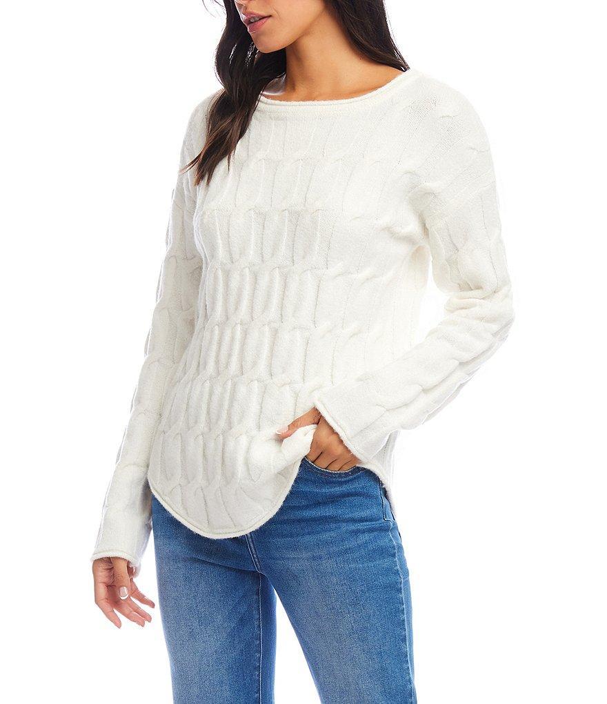 Karen Kane Cable Knit Boat Neck Long Sleeve Sweater Product Image