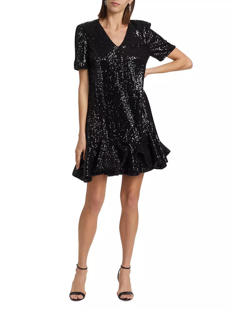 Sequined Flounce Cocktail Dress Product Image