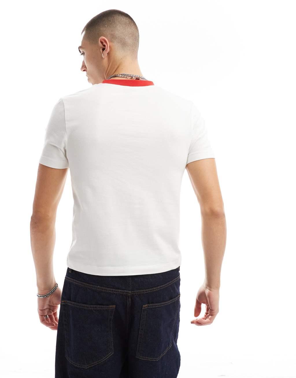 ASOS DESIGN muscle fit ringer T-shirt with sports front print in white Product Image