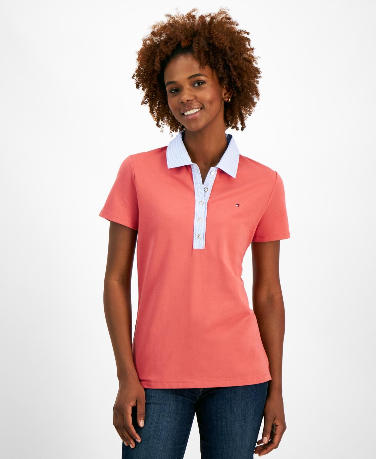 Tommy Hilfiger Womens Striped-Collar Polo Shirt Product Image