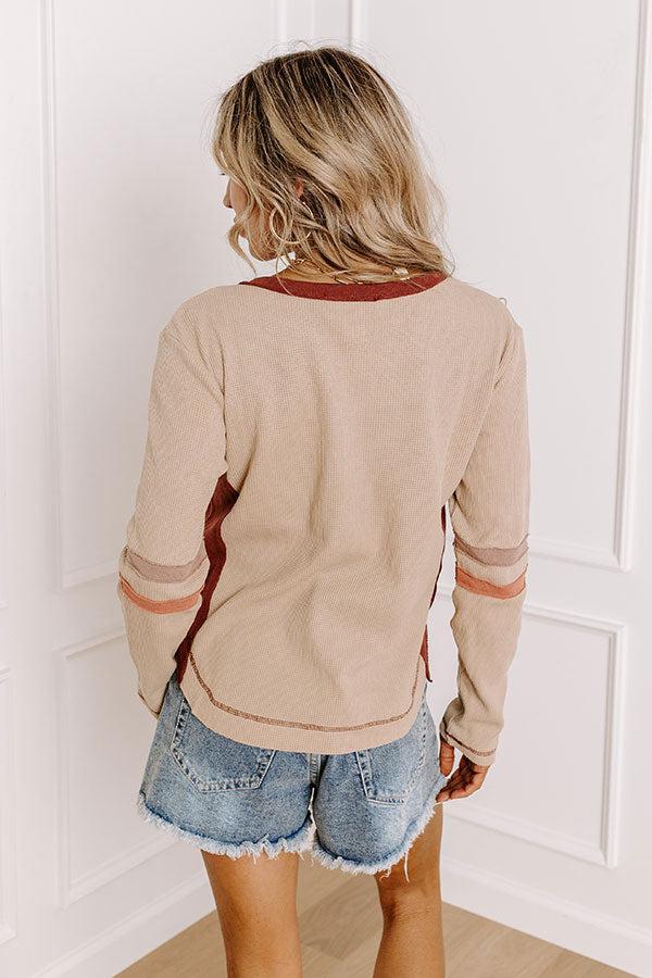 Adorable Vibes Henley Top In Beige Product Image