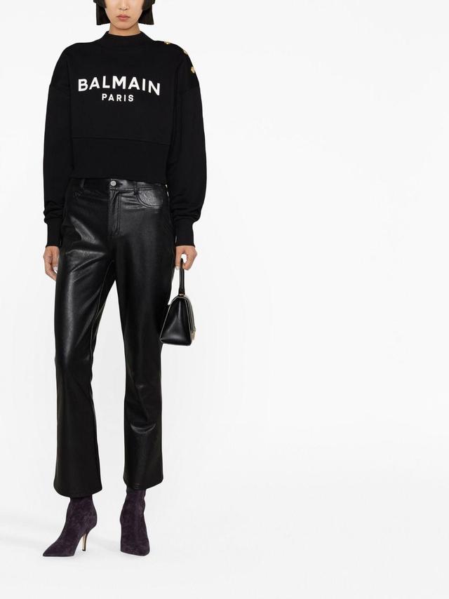 BALMAIN Logo Organic Cotton Cropped Sweatshirt In Black Product Image