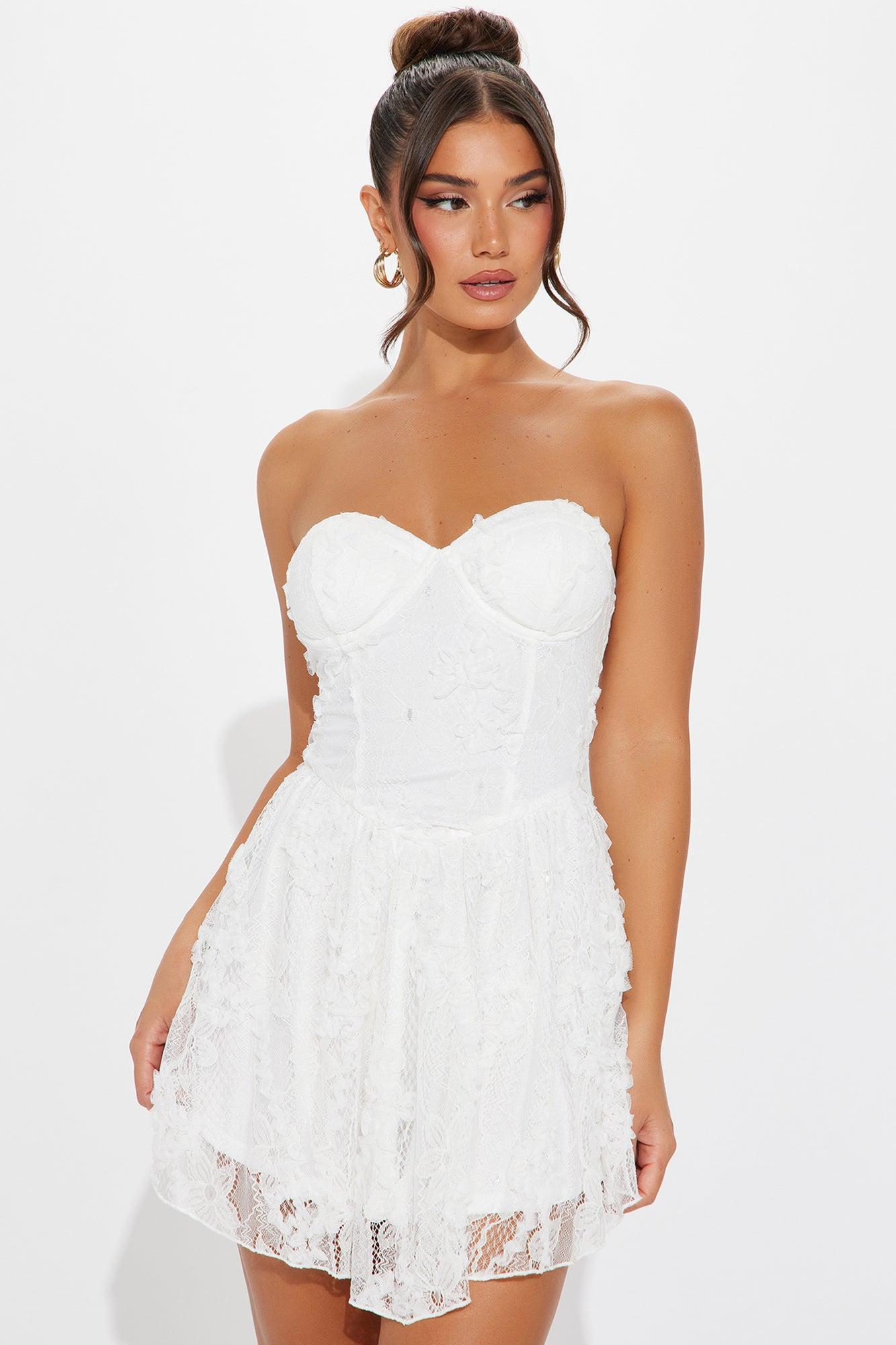 Sara Lace Corset Mini Dress - White Product Image