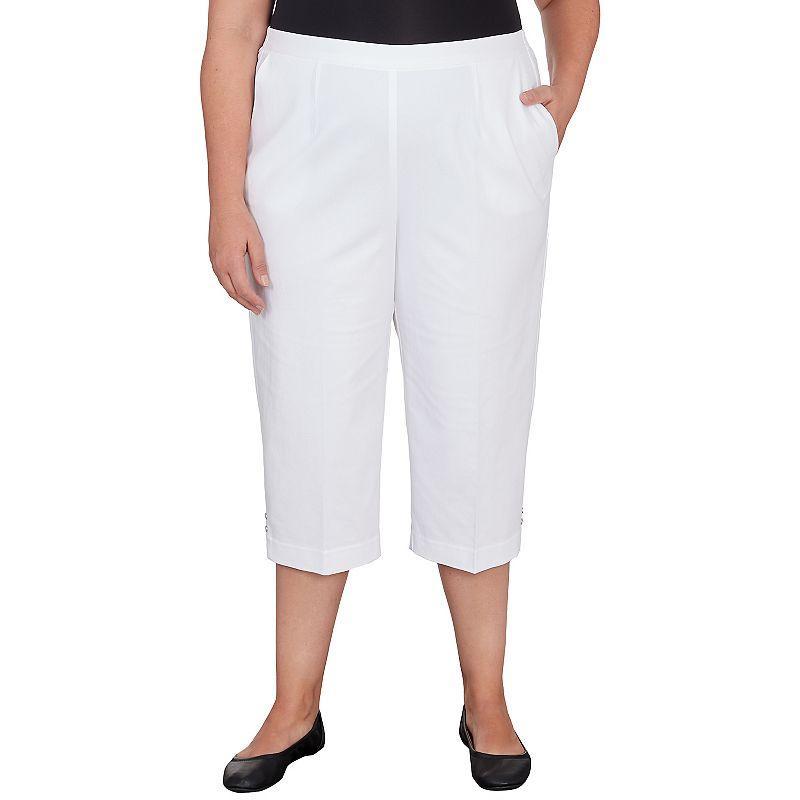 Plus Size Alfred Dunner Pull On Button Hem Twill Capri Pants, Womens Product Image