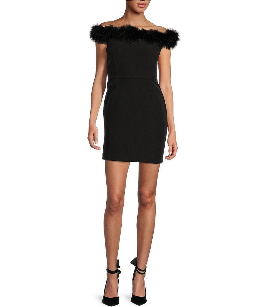 Gianni Bini Lola Off-the-Shoulder Sleeveless Feather Crepe Sheath Dress product image