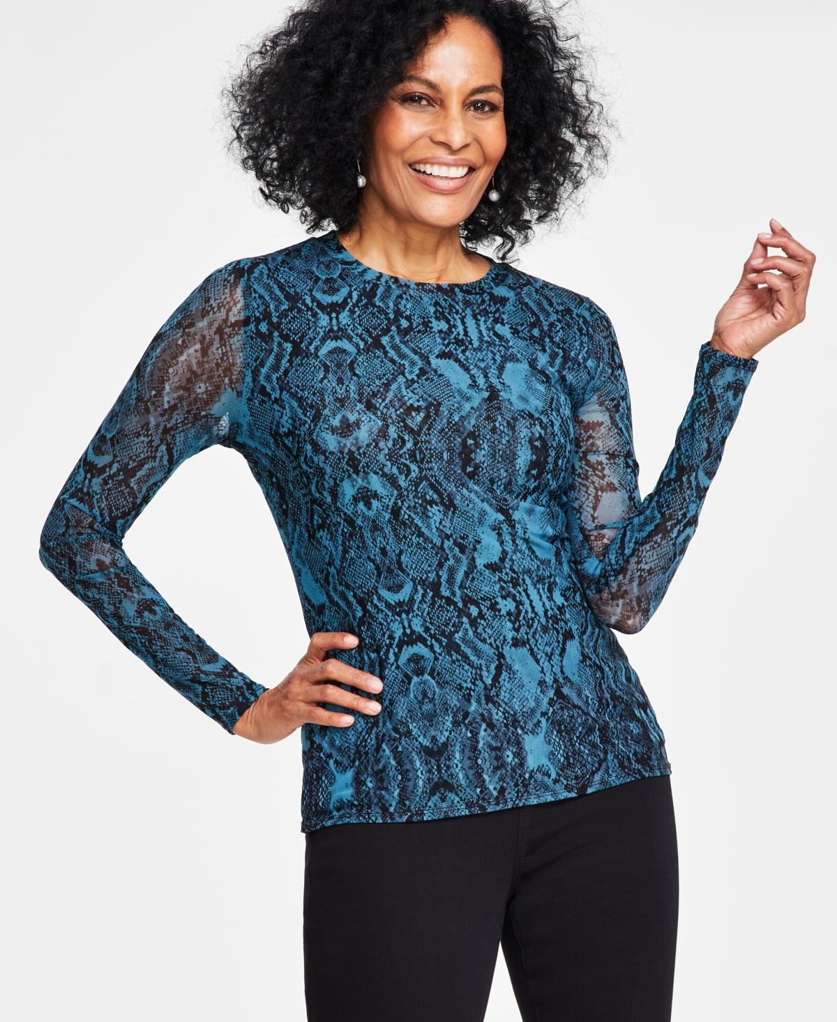 I.n.c. International Concepts Womens Printed Mesh Top, Created for Macys Product Image