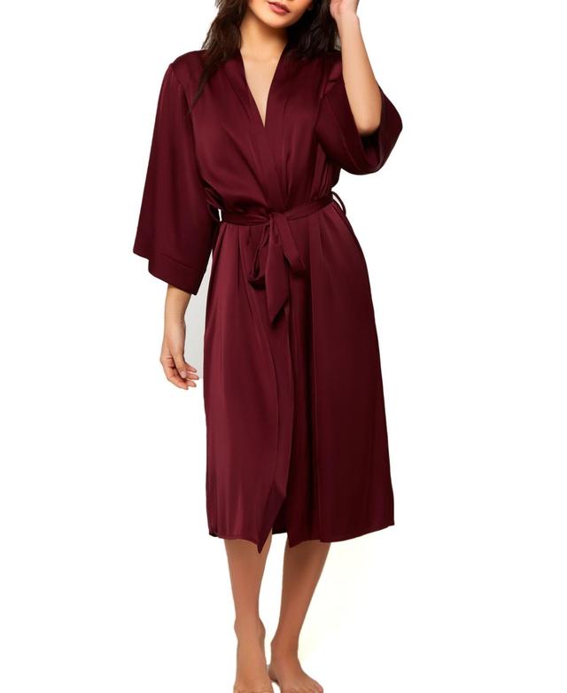 Womens Tania Elegant Satin Lux Robe - Burgundy Product Image