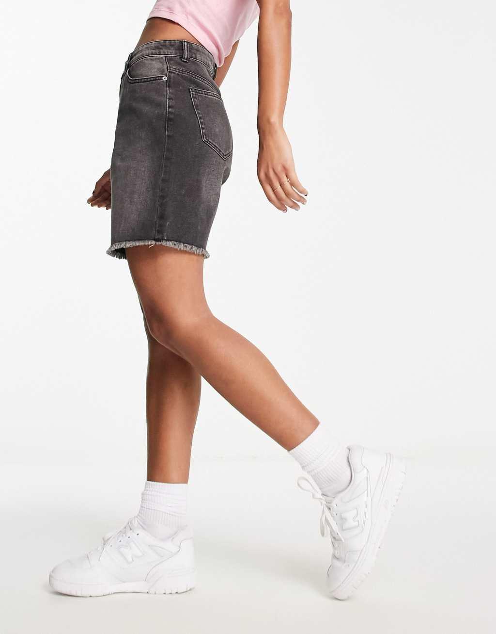 Miss Selfridge long line denim short in black wash  Product Image