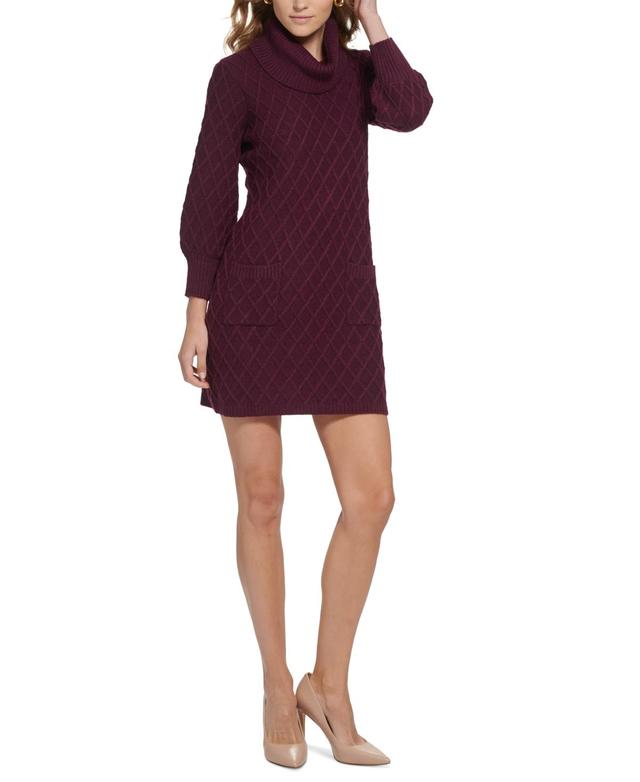 Jessica Howard Womens Cowlneck Diamond-Patterned Sweater Dress Product Image