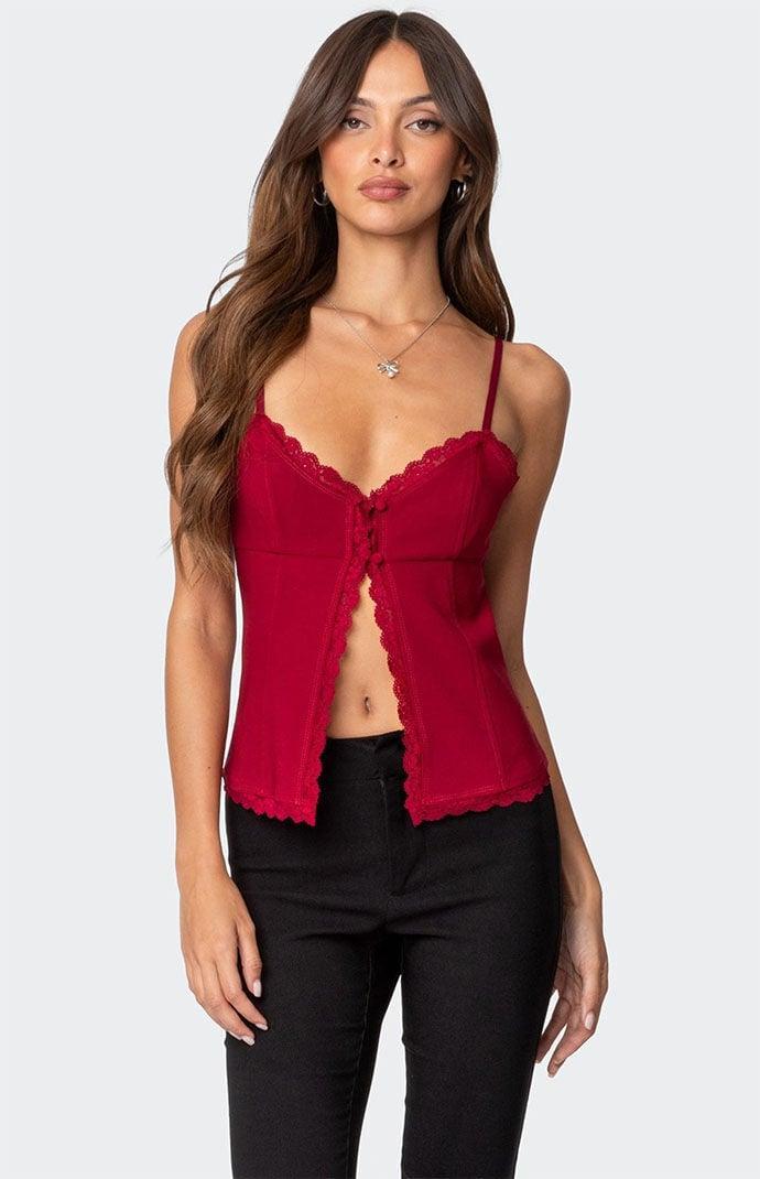 Edikted Womens Crimson Lacey Split Front Top Product Image