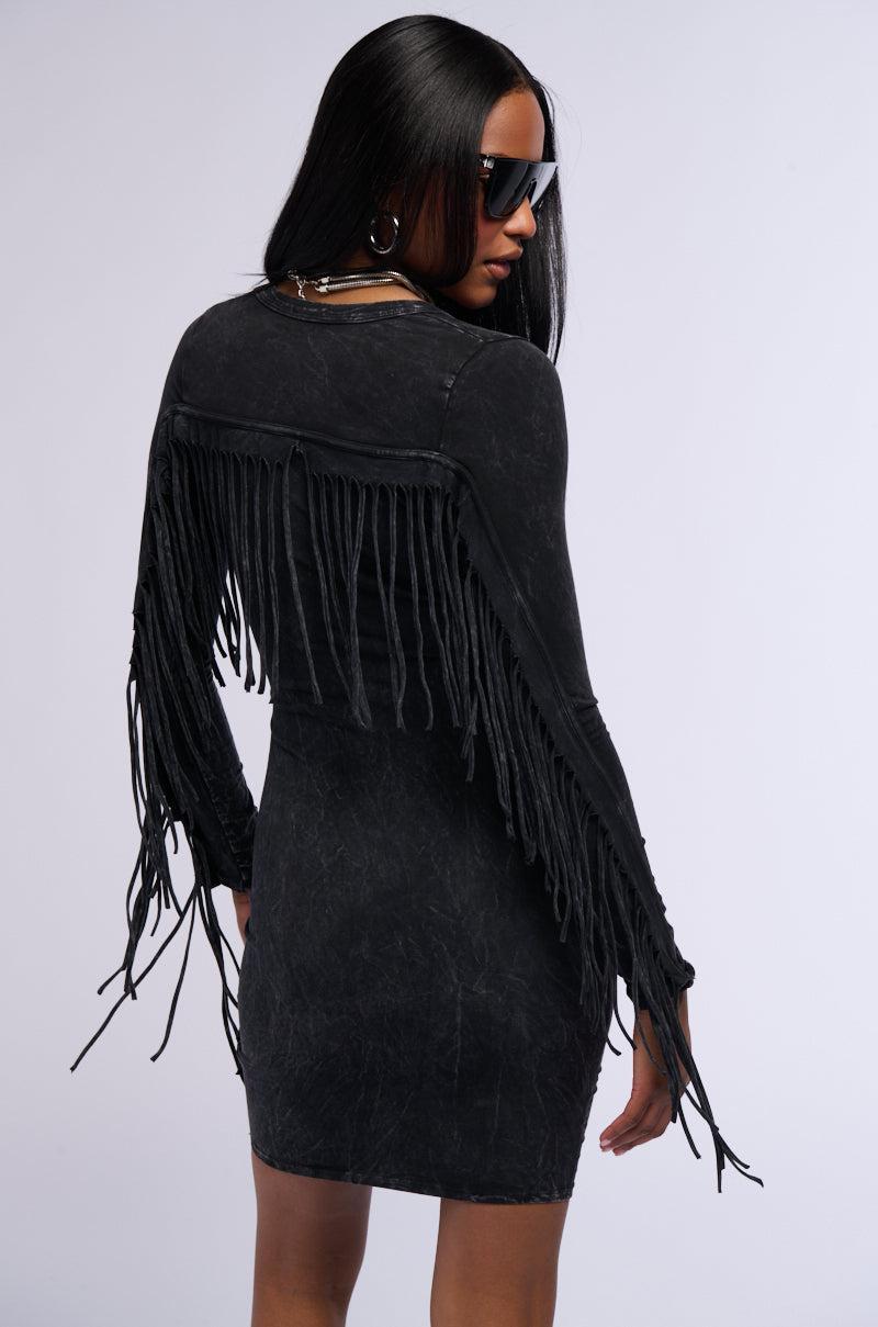 COOL IT COWBOY FRINGE MINI DRESS Product Image