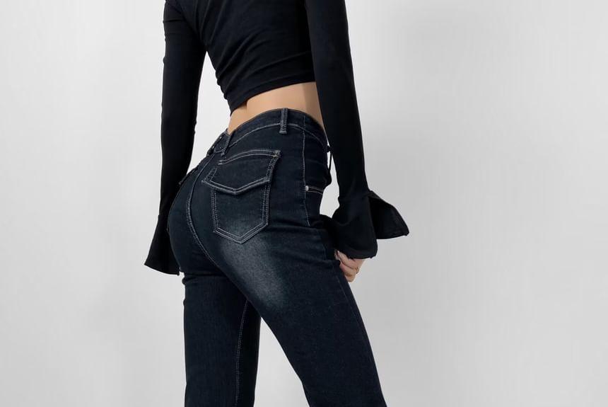 High Rise Washed Flared Jeans Product Image