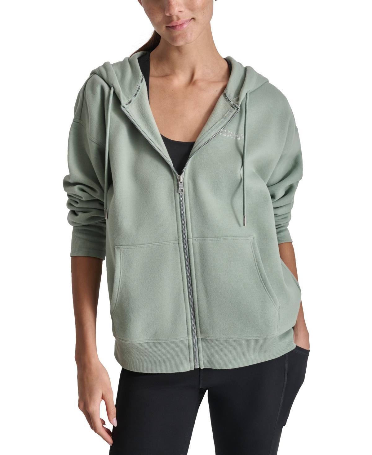 Dkny Sport Womens Mini-Stud-Logo Zippered Fleece Hoodie Product Image