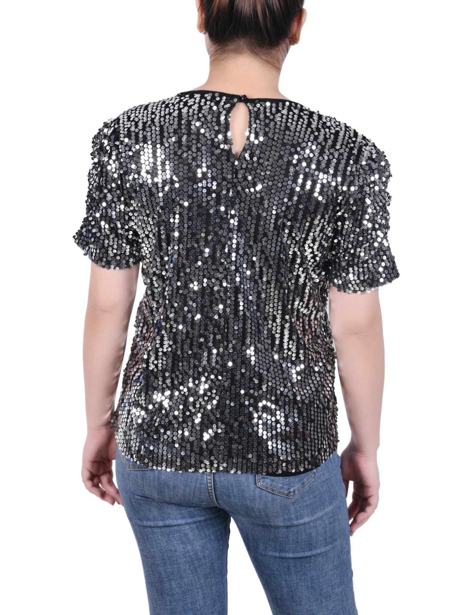 NY Collection Short Sleeve Sequined Top - Petite Product Image