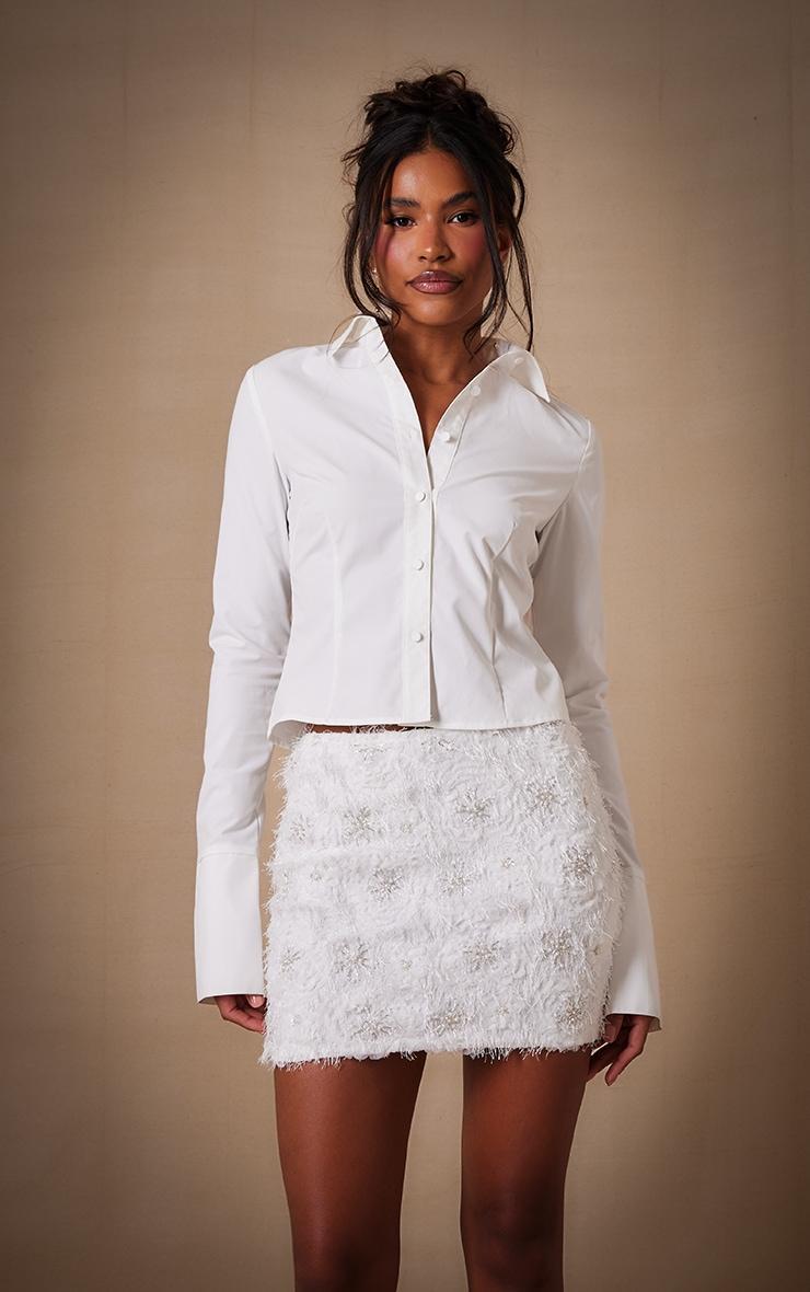 Premium White Embroided Detail Eyelash Mini Skirt Product Image