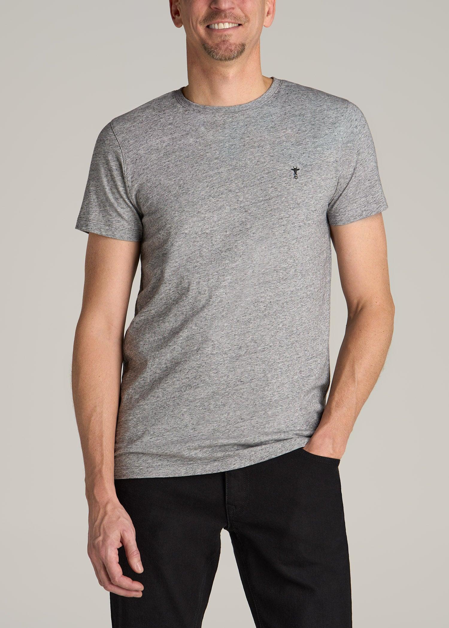 MODERN-FIT Embroidered Logo Crewneck T-Shirt for Tall Men in Heather Grey Male Product Image