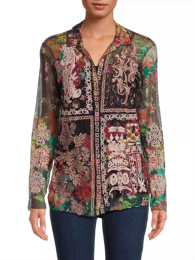 Mazzy Embroidered Floral Button-Front Blouse Product Image