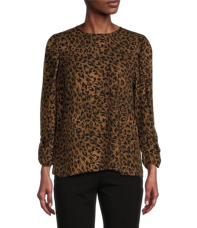 DKNY by Donna Karan Animal Print Seersucker 3/4 Sleeve Blouse Product Image