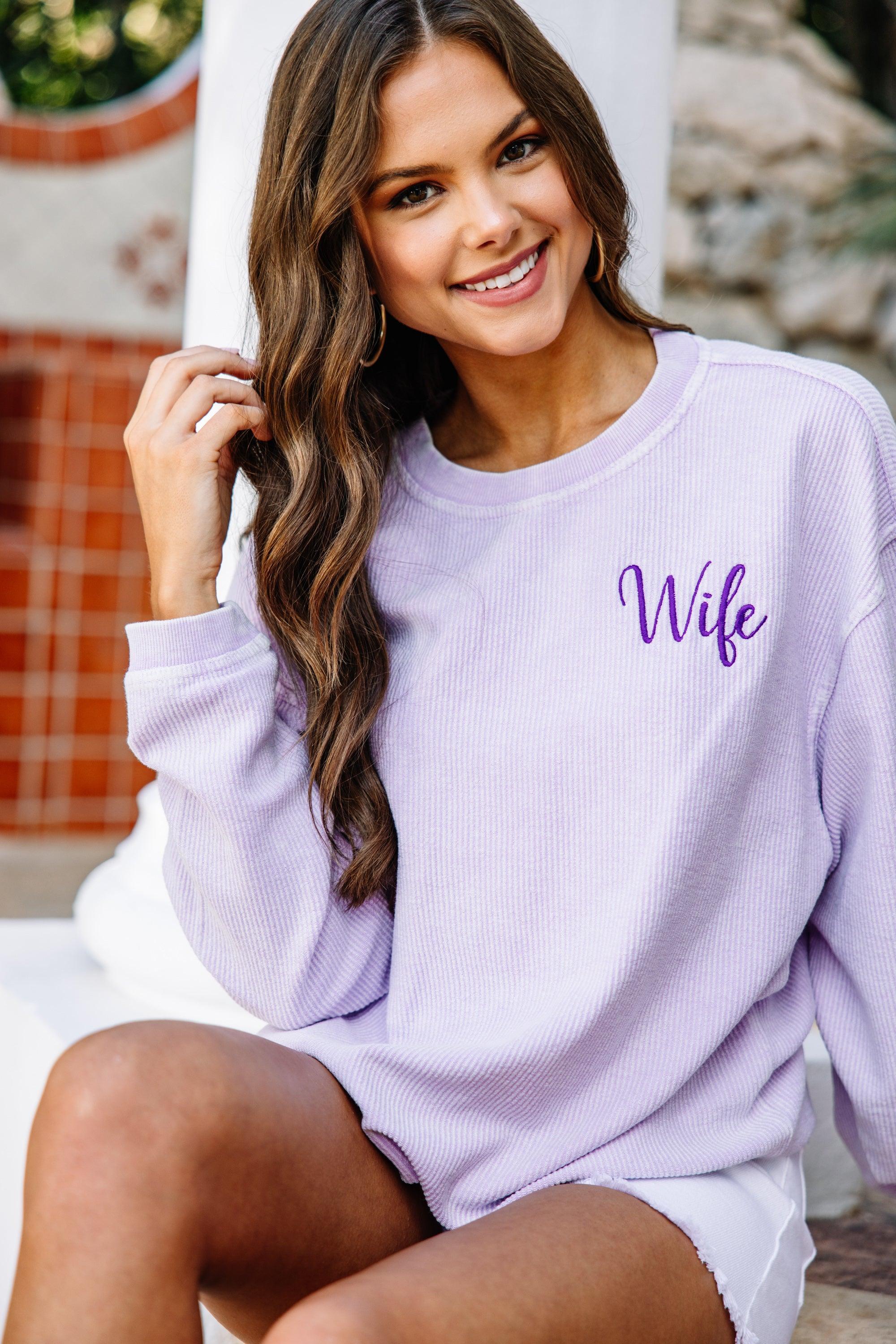 Wife Lilac Purple Corded Embroidered Sweatshirt Female Product Image