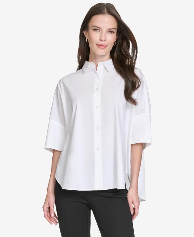 Halston Womens Cotton Dolman-Sleeve Hi-Low Shirt Product Image