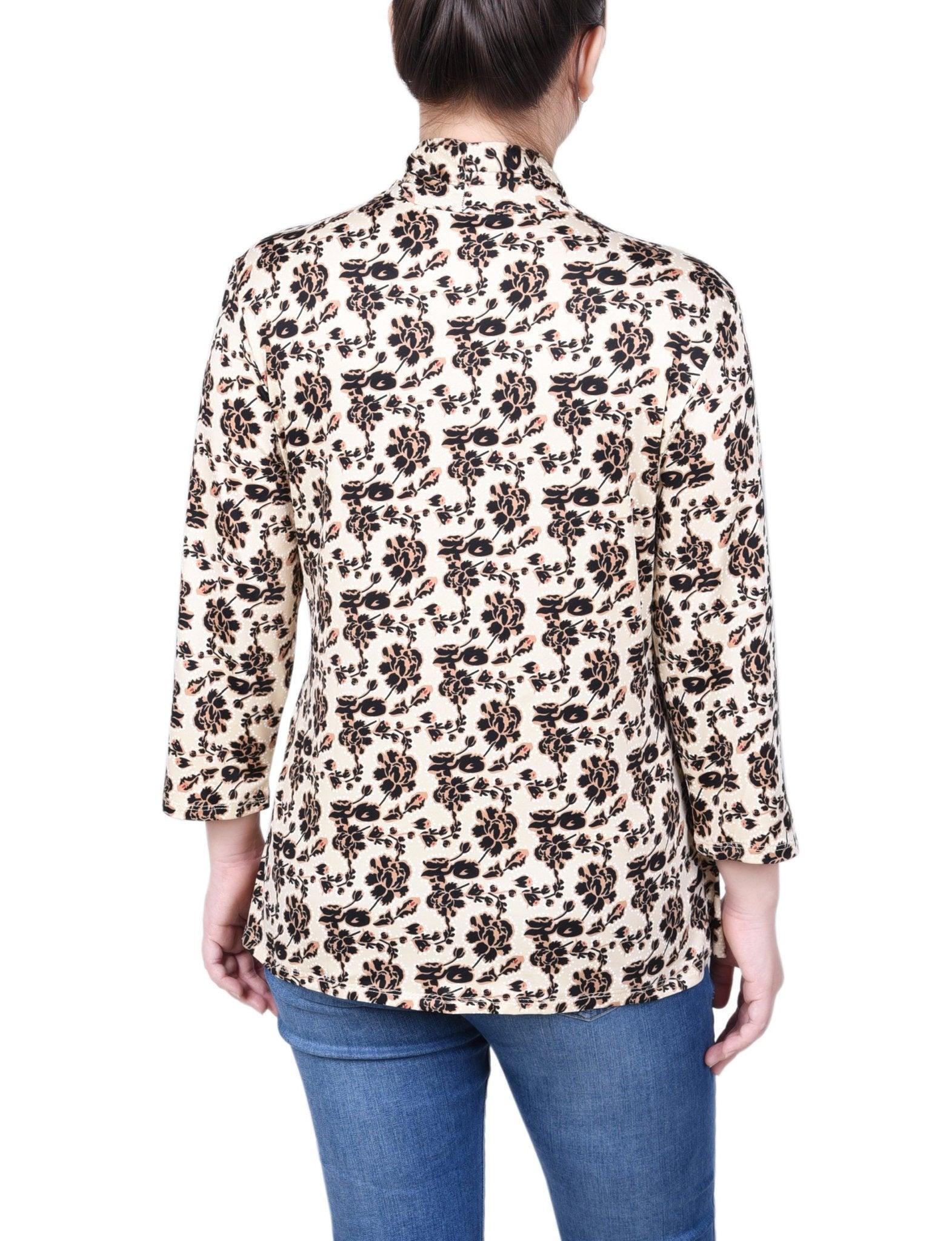 NY Collection Puff Print 3/4 Sleeve Two-Fer Top - Petite Product Image