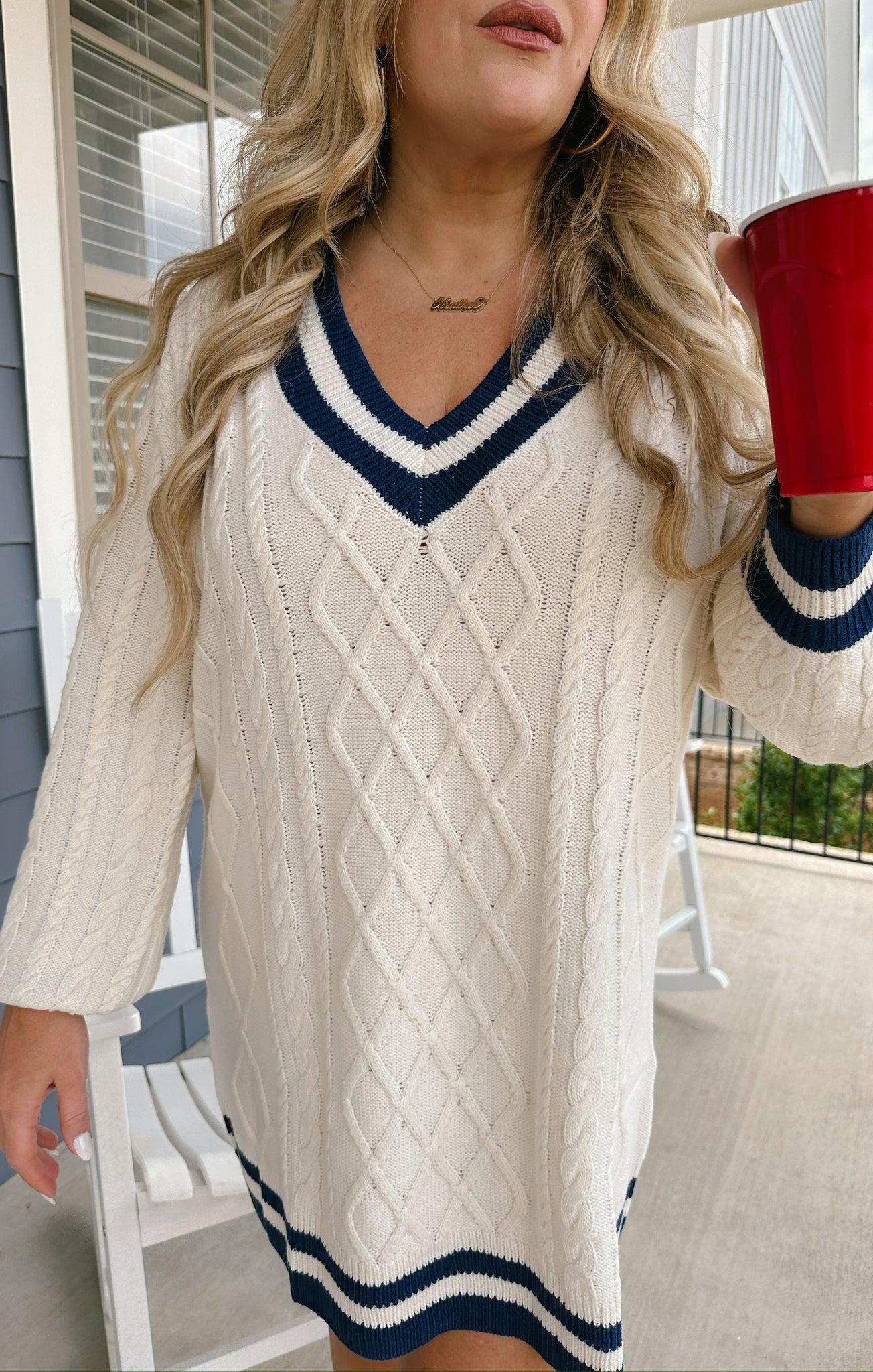 Tailgate Sweater Dress ~ Navy Cable Knit Product Image