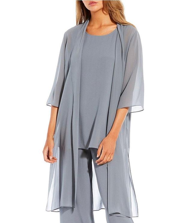 Eileen Fisher Petite Size Sheer Silk Georgette 3/4 Sleeves Side Slit Open Front Jacket Product Image