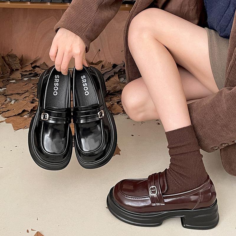 Platform Plain Buckled Loafers Product Image