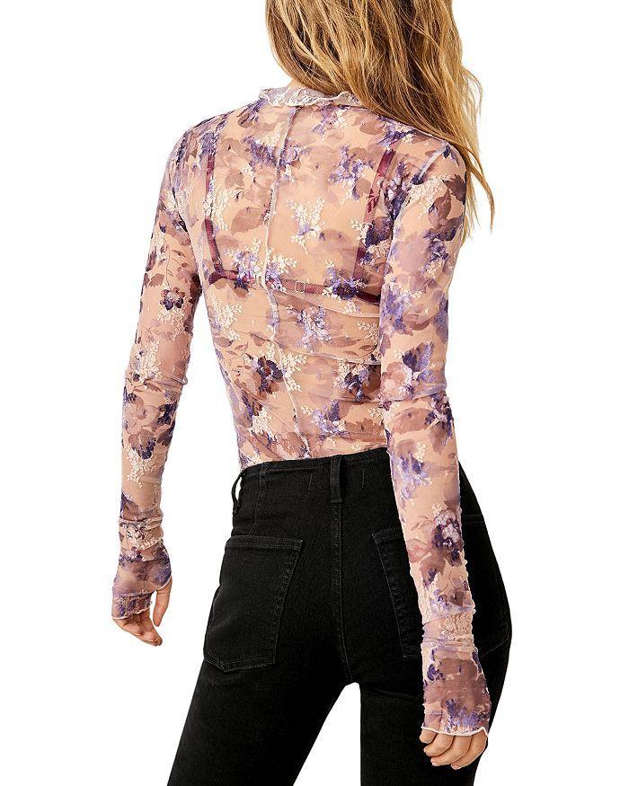 Printed Lady Sheer Embroidered Long Sleeve Top In Fallen Rose Product Image