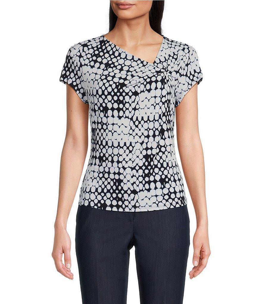 DKNY by Donna Karan Printed Asymmetrical Neckline Short Sleeve Blouse Product Image