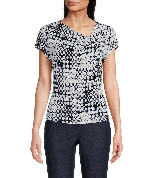 DKNY Printed Asymmetrical Neckline Short Sleeve Blouse Product Image