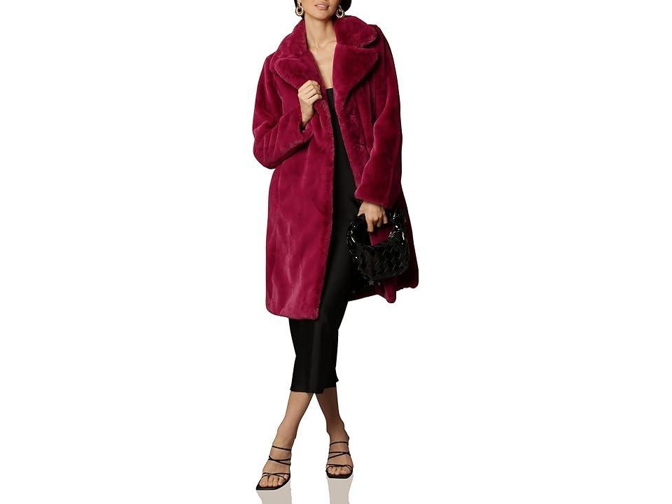 Avec Les Filles Notched Collar Faux Fur Coat (Magenta) Women's Coat Product Image