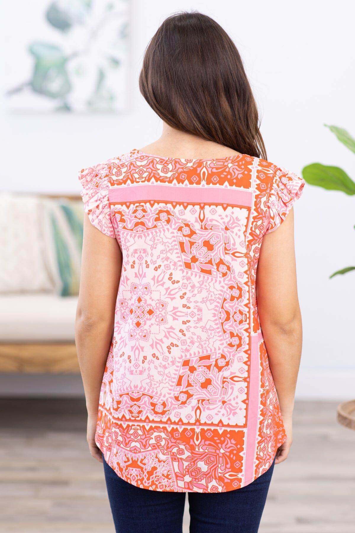 Orange Bandana Print Flutter Sleeve Tank Product Image