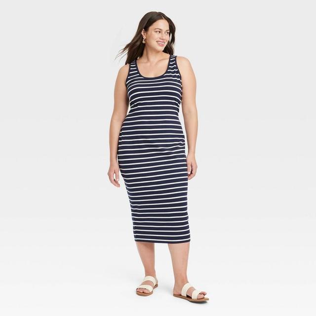 Womens Midi Bodycon Dress - Ava & Viv Navy Blue Striped 4X Product Image