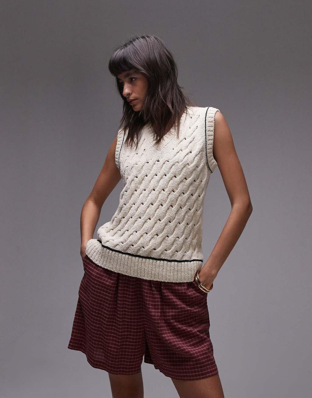 Topshop knitted compact button tank in red product image