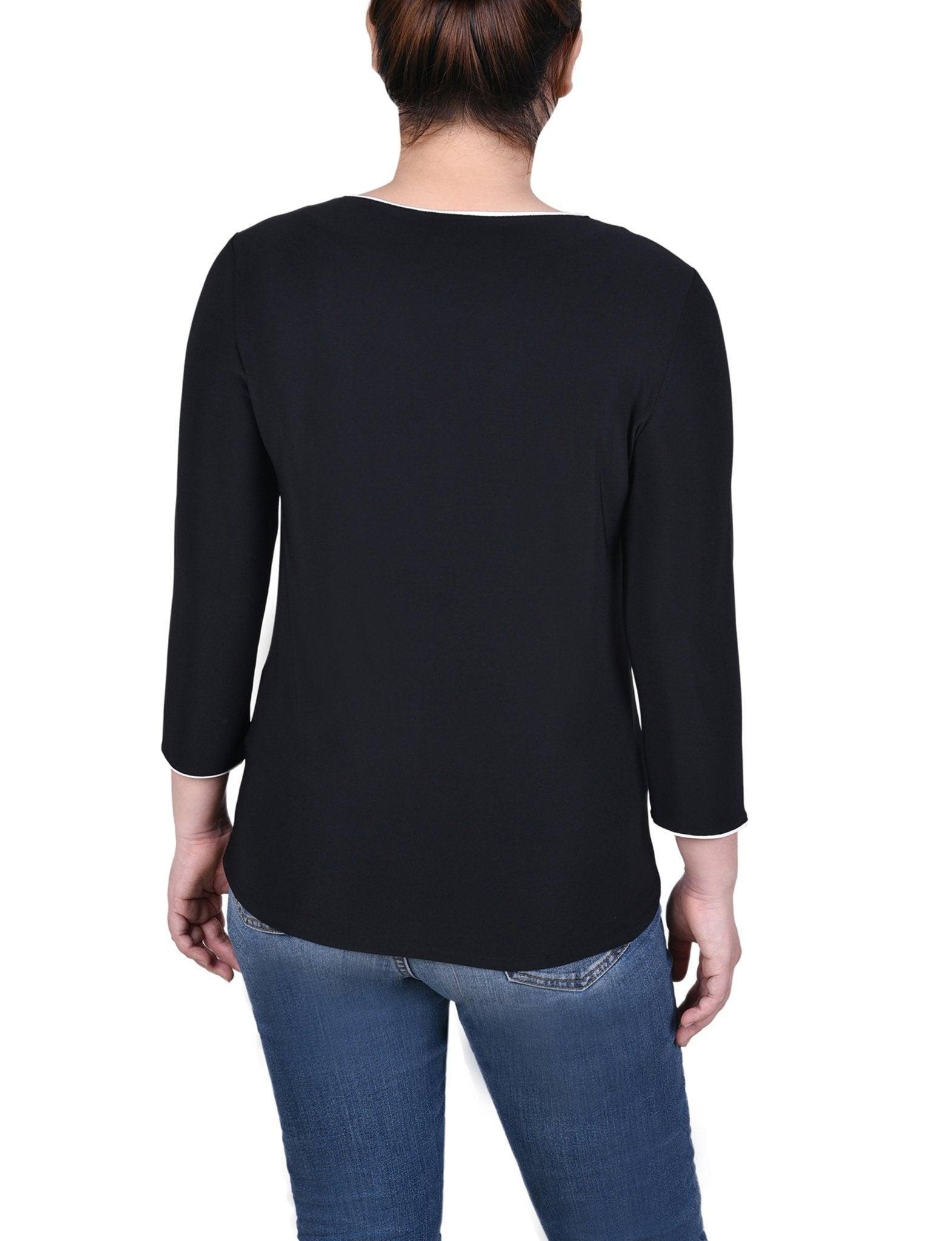 3/4 Sleeve Length Piped Top - Petite Product Image