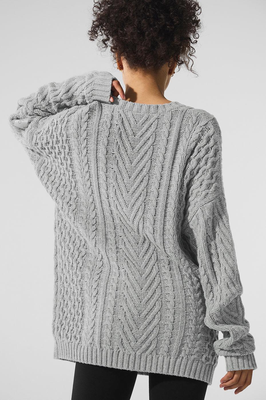 Cable Knit Crew Neck Sweater - Athletic Heather Grey Female Product Image