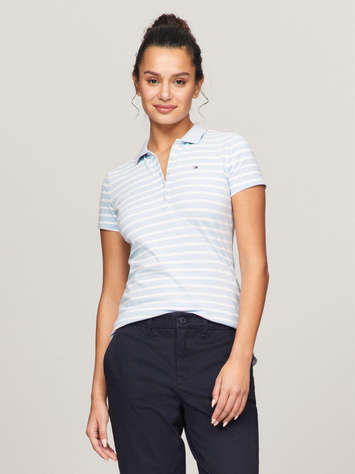 Tommy Hilfiger Women's Slim Fit Stripe Stretch Cotton Polo Product Image