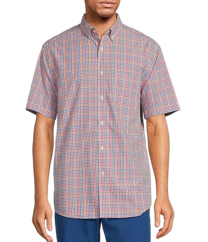 Roundtree & Yorke Short Sleeve Small Plaid Poplin Sport Shirt Product Image