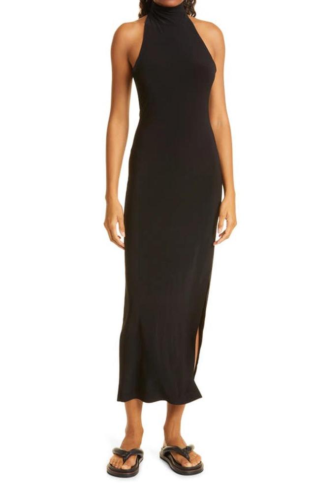 NORMA KAMALI Halter Turtleneck Side Slit Dress In Black Product Image