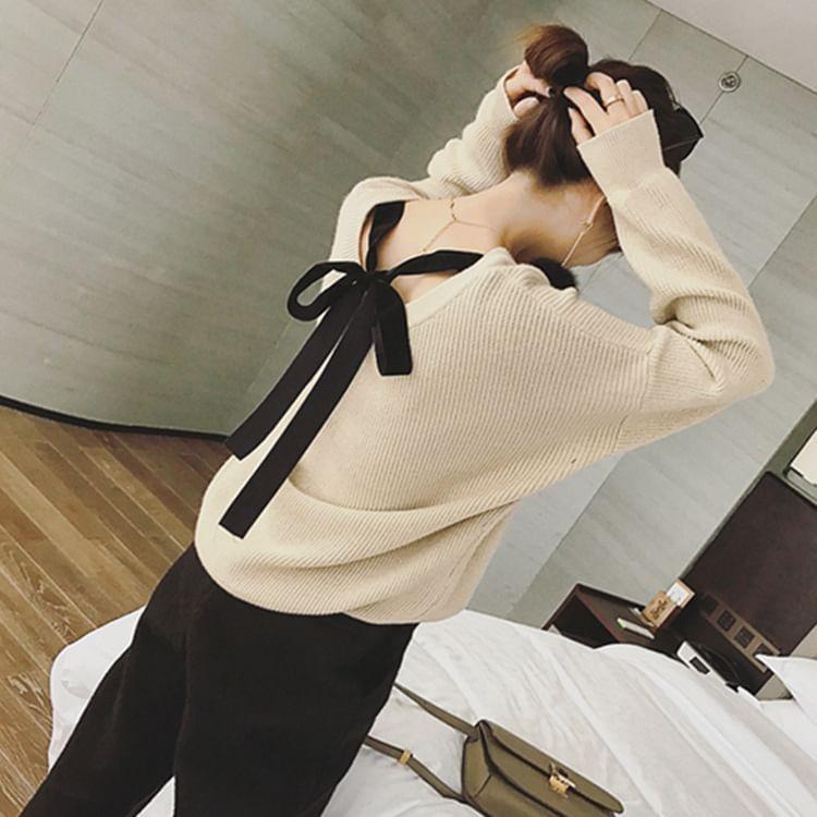 Drop Shoulder Bowknot Back Oversized Sweater Product Image