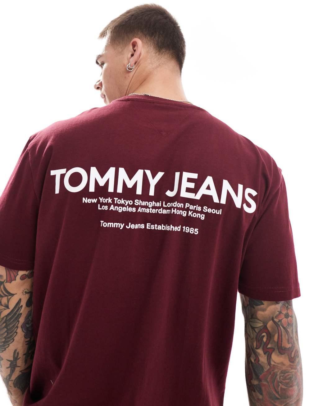 Tommy Jeans classic linear back print t-shirt in plum Product Image