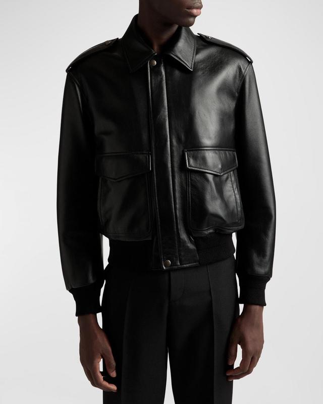 Men's Zip-Front Leather Jacket Product Image