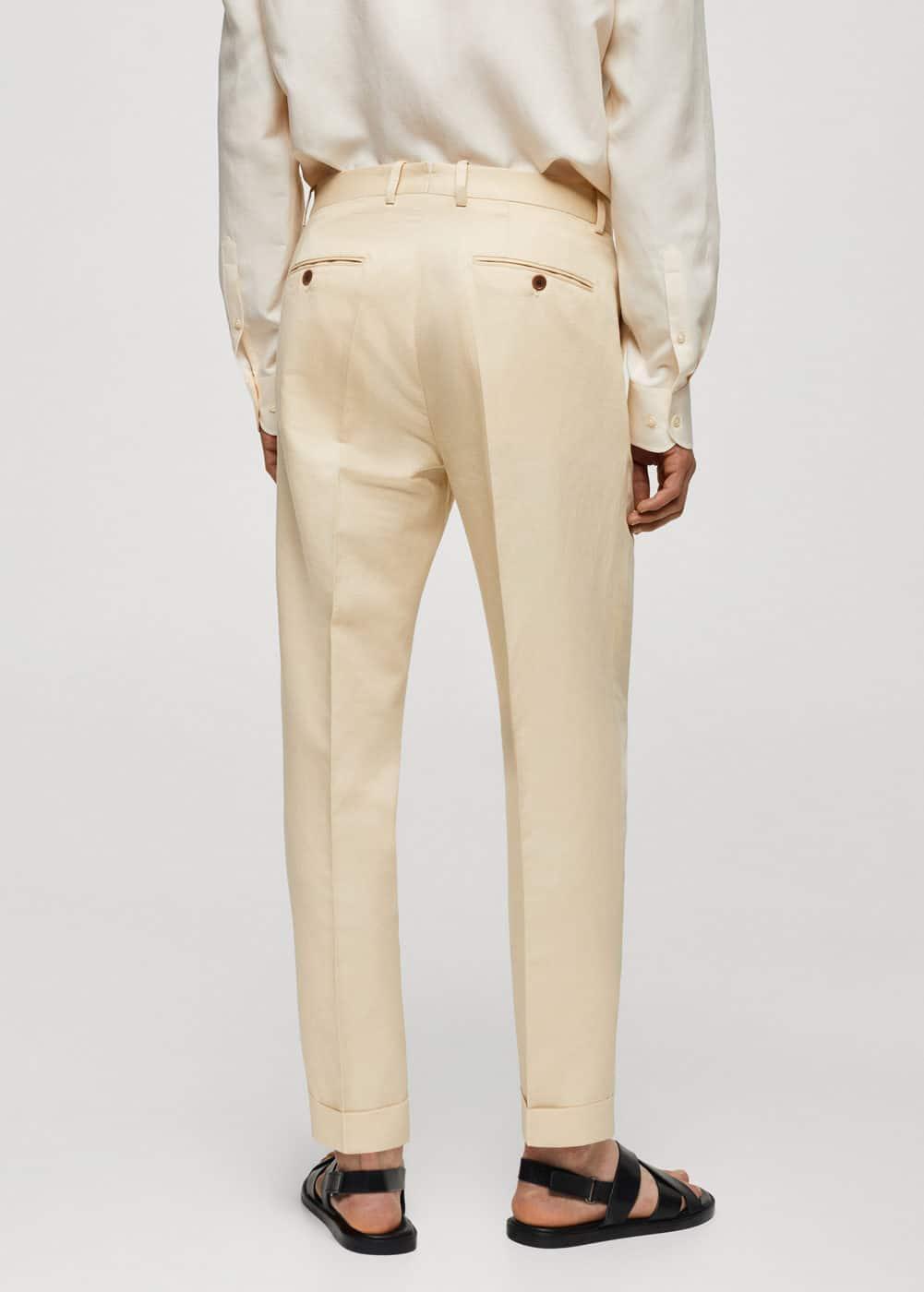 MANGO MAN - Cotton linen suit pants with pleats pastel yellowMen Product Image