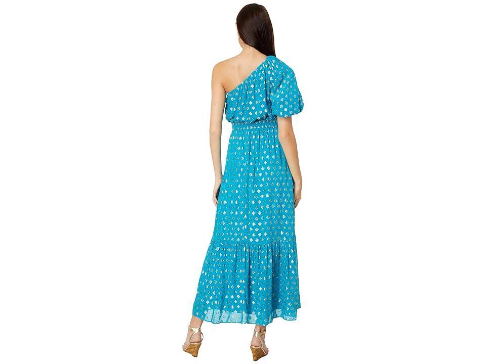 Lilly Pulitzer Zelalynn One Shoulder Maxi Rhapsody Pattern Play Viscose Metallic Clip) Women's Dress Product Image