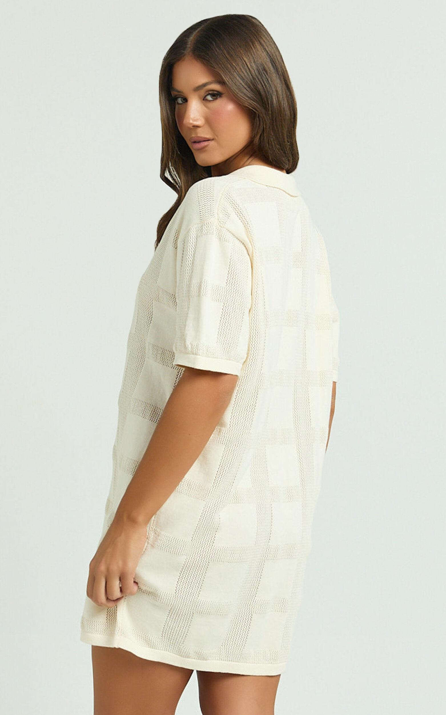 Tully Mini Dress - Knitted Button Through Shift Dress in Cream Product Image