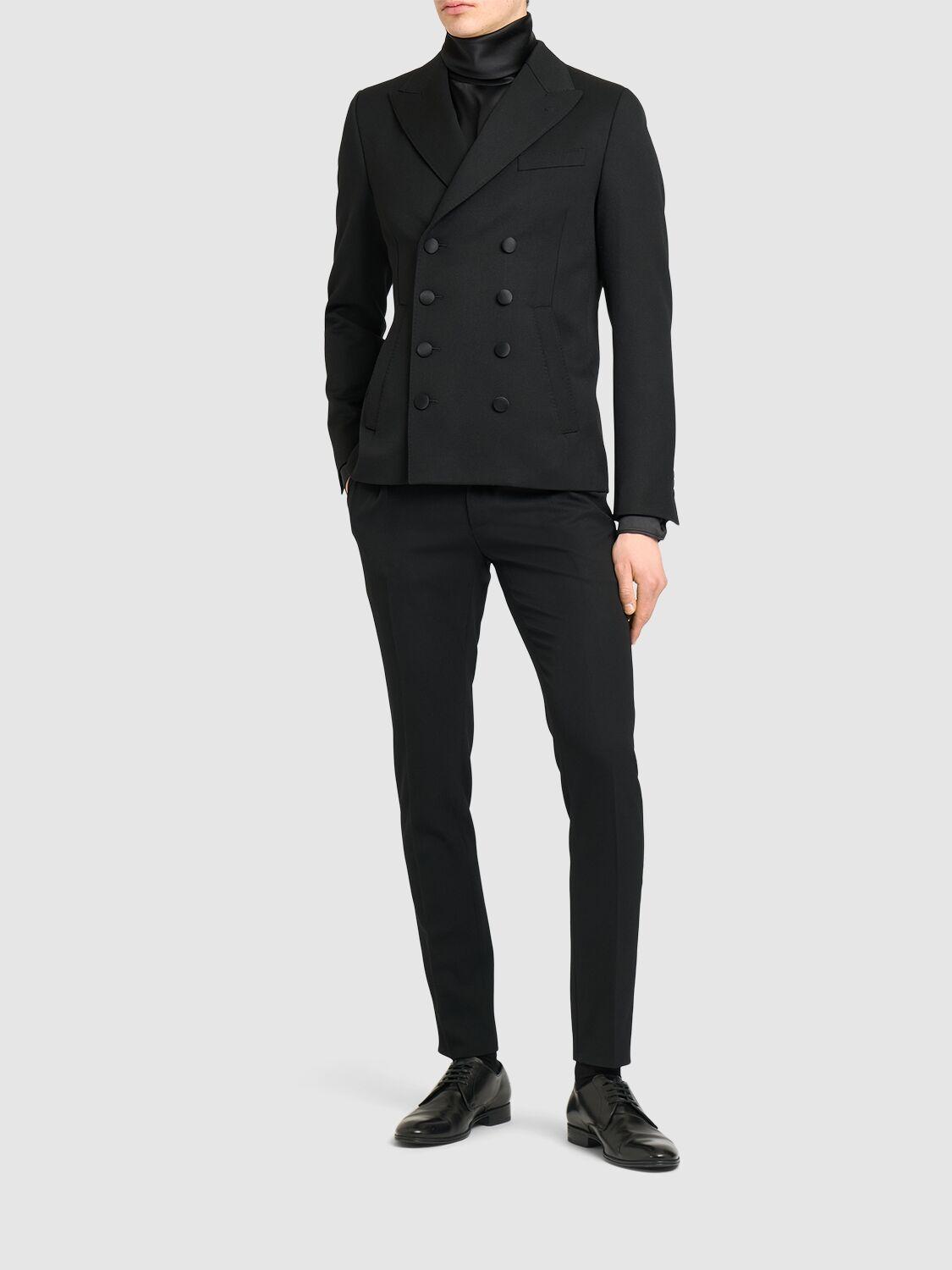 Stretch Wool Double Breast Blazer In Black Product Image