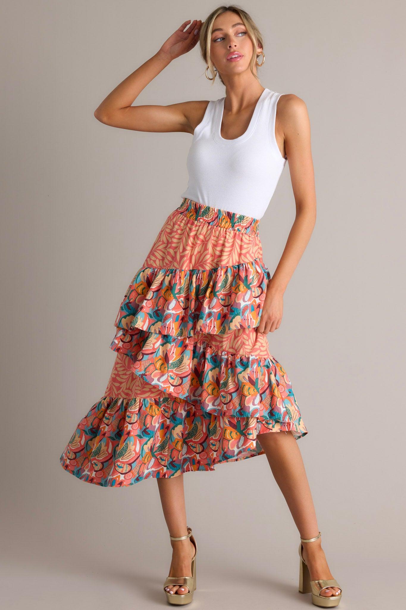 Sunset Horizon Hues Multi Print Midi Skirt product image